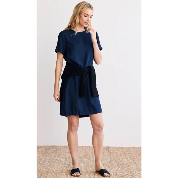 Jenni Kayne Size S Palmer Crepe T-Shirt Dress Navy Blue Short Sleeve Viscose - Picture 1 of 12